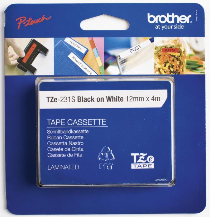 134788 Brother TZE231S2 Tape BROTHER TZE231S2 12mmx4m sort/hvit 